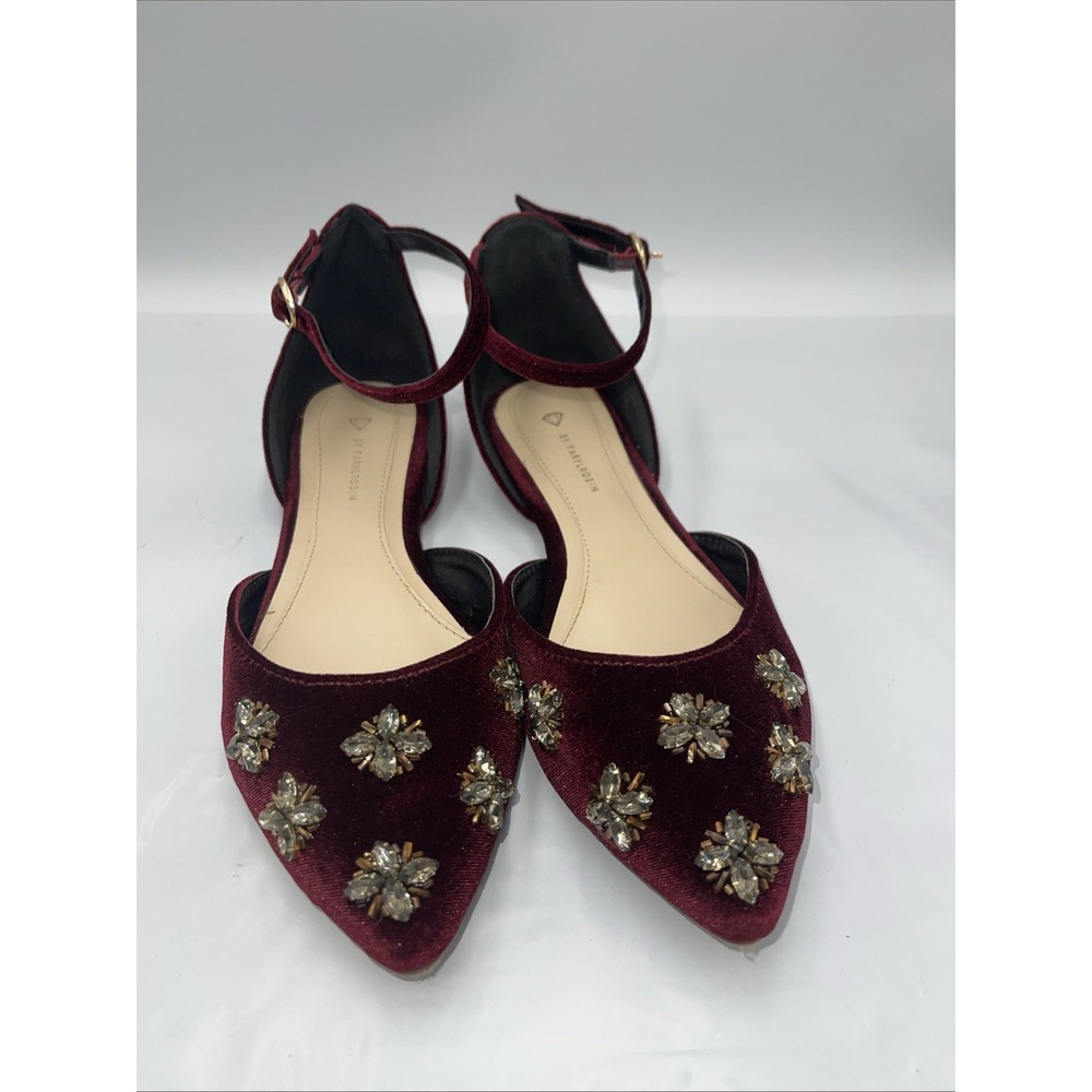 By Farylrobin Celinda Velvet Embellished Flats Wine / Red Women's Size 6.5